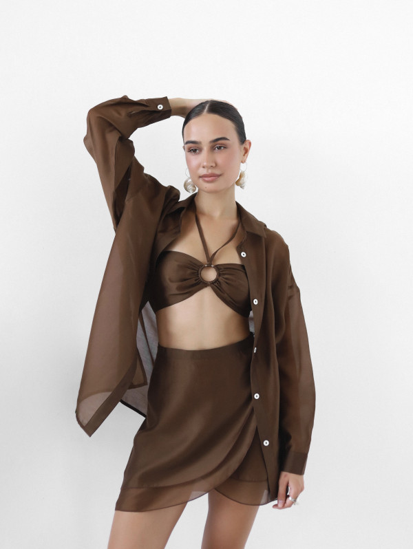 Костюм тройка шоколадного цвета Tencel Breeze Set