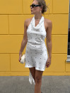 Сатиновое платье мини с открытой спиной Liora Dress 437 в горошек
