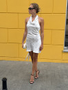 Сатиновое платье мини с открытой спиной Liora Dress 437 в горошек