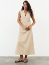 Льняное платье меди с вырезом и карманами Linen Muse Dress 434