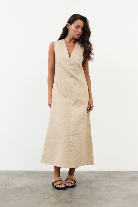 Лляна сукня міді з вирізом і карманами Linen Muse Dress 434