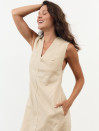 Льняное платье меди с вырезом и карманами Linen Muse Dress 434