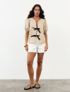Женская льняная блуза в бежевом цвете Linen Bow Blouse 435