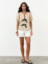 Женская льняная блуза в бежевом цвете Linen Bow Blouse 435