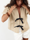 Женская льняная блуза в бежевом цвете Linen Bow Blouse 435