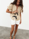 Женская льняная блуза в бежевом цвете Linen Bow Blouse 435