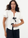 Женская льняная блуза с завязками Linen Bow Blouse 435 в белом