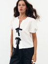 Женская льняная блуза с завязками Linen Bow Blouse 435 в белом