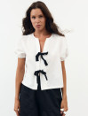 Женская льняная блуза с завязками Linen Bow Blouse 435 в белом