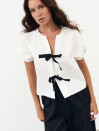 Женская льняная блуза с завязками Linen Bow Blouse 435 в белом
