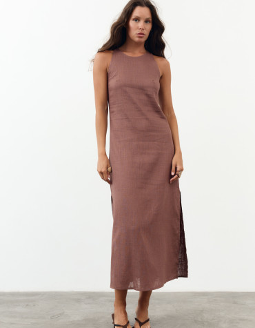 Льняное платье меди Chocolate Linen 209