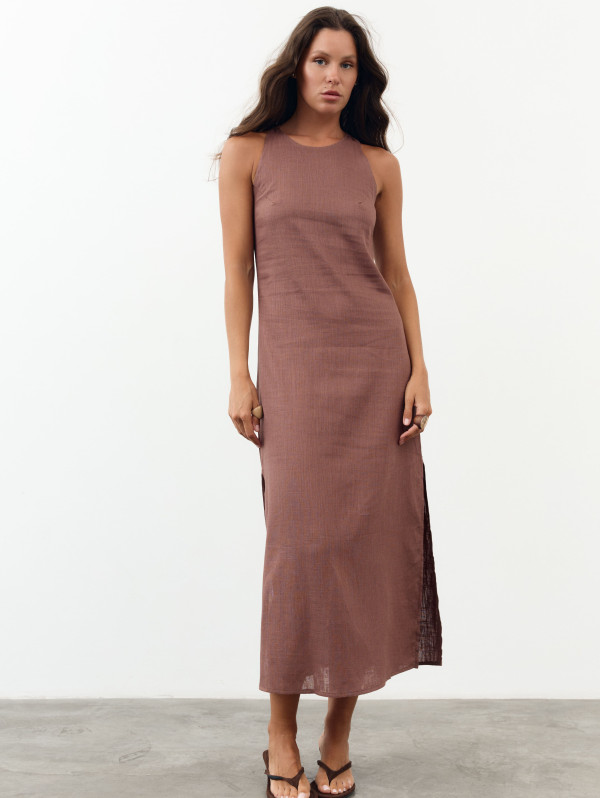 Льняное платье меди Chocolate Linen 209