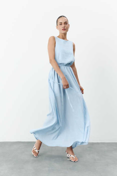 Блакитна лляна сукня максі вільного крою Linen Flow Dress 450