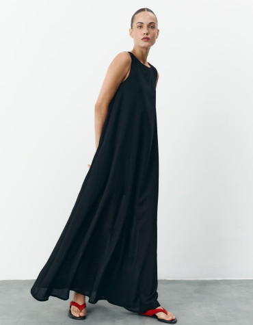 Чорна лляна сукня максі вільного крою Linen Flow Dress 450