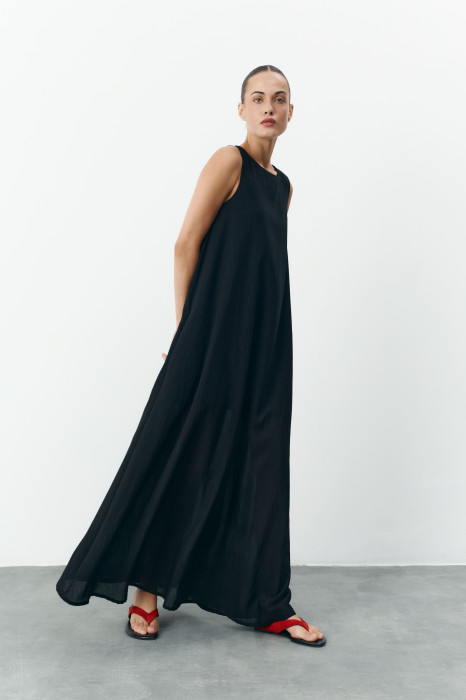 Чорна лляна сукня максі вільного крою Linen Flow Dress 450