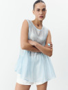 Блакитний жіночий топ з баскою із тенселу Tencel Air Top 433