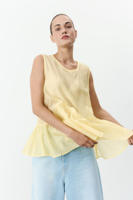 Жовтий жіночий топ з баскою із тенселу Tencel Air Top 433