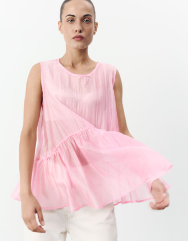 Женский топ с баской из тенсела Tencel Air Top 433 в розовом цвете