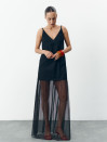 Чорна лляна сукня з прозорою сіткою Linen Veil Dress 449 Чорна лляна сукня з прозорою сіткою Linen Veil Dress 449