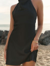 Черное сатиновое платье мини с открытой спиной Liora Dress 437