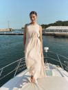 Бежевое льняное платье меди с поясом Linen Grace Dress 450