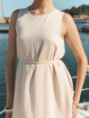 Бежевое льняное платье меди с поясом Linen Grace Dress 450
