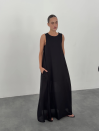 Черное льняное платье макси свободного кроя Linen Flow Dress 450