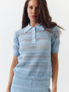 Голубая женская футболка поло из вязаного трикотажа 445 Santorini Knit Polo