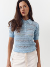 Голубая женская футболка поло из вязаного трикотажа 445 Santorini Knit Polo