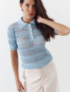 Голубая женская футболка поло из вязаного трикотажа 445 Santorini Knit Polo