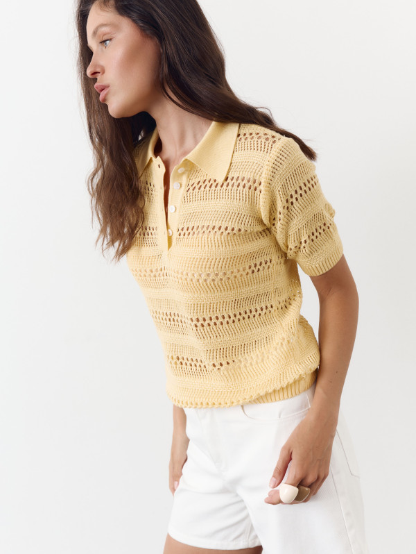 Женская желтая футболка поло из вязаного трикотажа 445 Santorini Knit Polo