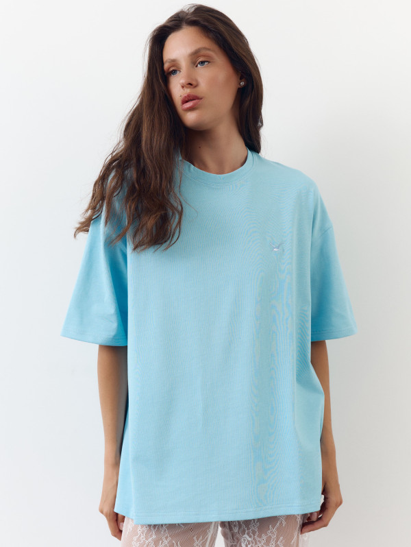 Женская футболка "oversize" из коттона в голубом цвете