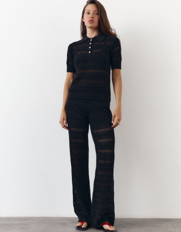 Чорні штани з вʼязаного трикотажу з шортами Santorini Knit Pants 446