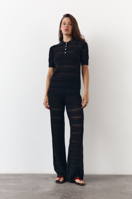 Чорні штани з вʼязаного трикотажу з шортами Santorini Knit Pants 446