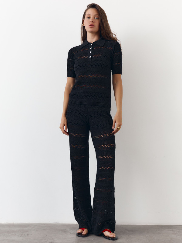 Чорні штани з вʼязаного трикотажу з шортами Santorini Knit Pants 446
