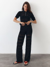 Чорні штани з вʼязаного трикотажу з шортами Santorini Knit Pants 446