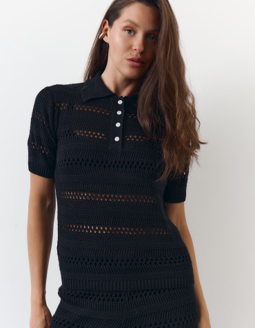 Черная женская футболка поло из вязаного трикотажа 445 Santorini Knit Polo