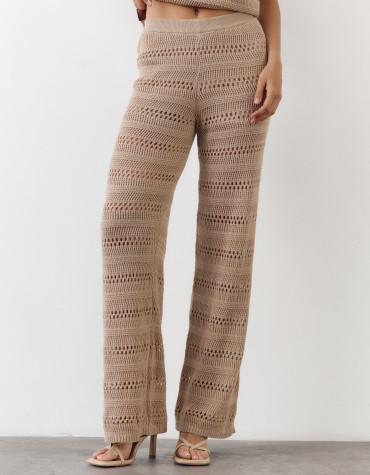 Бежеві штани з вʼязаного трикотажу з шортами Santorini Knit Pants 446
