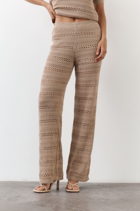 Бежеві штани з вʼязаного трикотажу з шортами Santorini Knit Pants 446