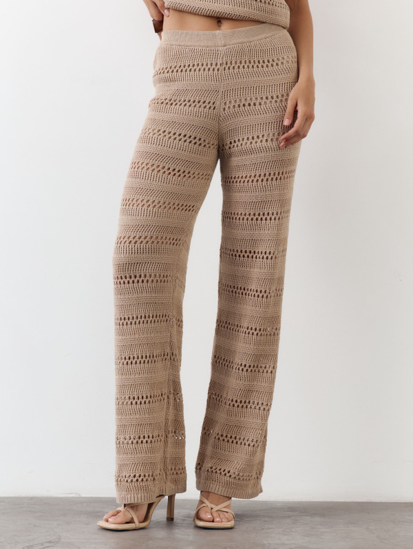 Бежеві штани з вʼязаного трикотажу з шортами Santorini Knit Pants 446