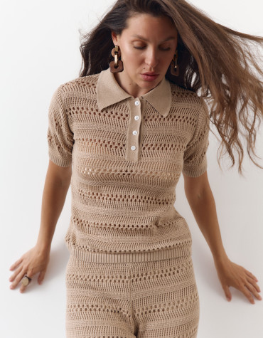 Женская бежевая футболка поло из вязаного трикотажа 445 Santorini Knit Polo