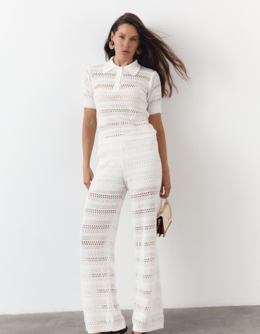Білі штани з вʼязаного трикотажу з шортами Santorini Knit Pants 446