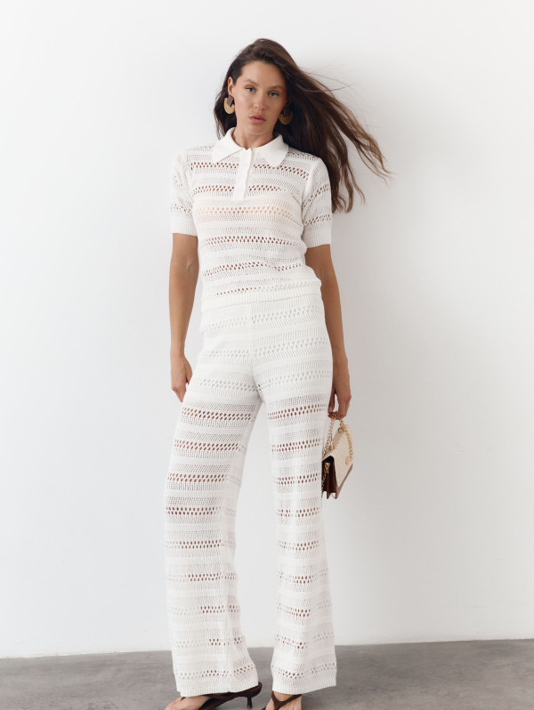 Білі штани з вʼязаного трикотажу з шортами Santorini Knit Pants 446