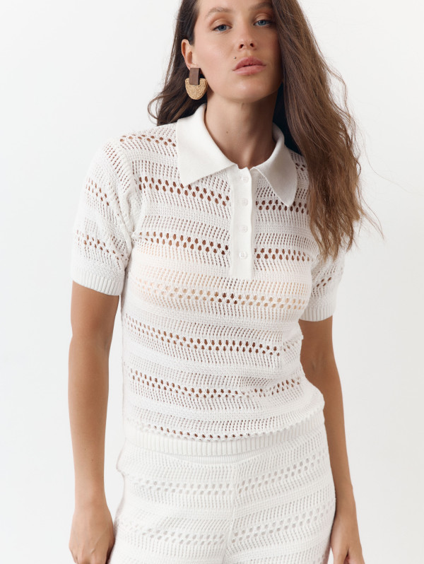 Белая женская футболка поло из вязаного трикотажа 445 Santorini Knit Polo