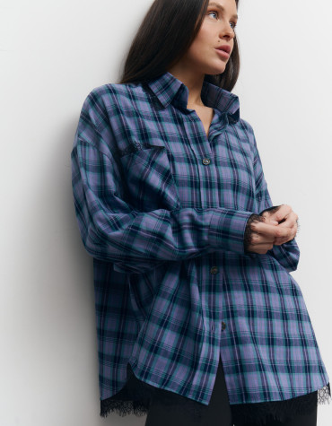 Картата бузкова сорочка з гіпюром 408 Lace Flannel