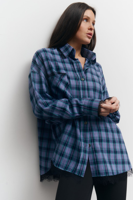 Картата бузкова сорочка з гіпюром 408 Lace Flannel