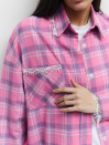 Рожева картата сорочка з гіпюром 408 Lace Flannel