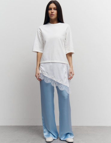 Біла футболка з гіпюром 406 Silk Layer