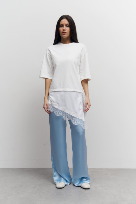 Белая футболка с гипюром 406 Silk Layer