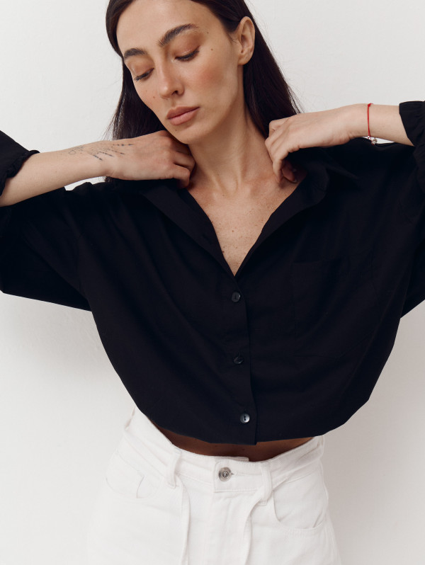 Сорочка з резинкою на поясі 410 Shirt Pure в чорному кольорі